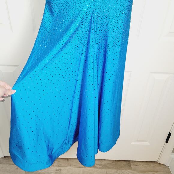 Sherri Hill Dress 00 Blue Prom Sequined Maxi High Slit Cut Out Lace Up Back - Picture 10 of 15